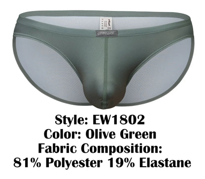 Olive green men’s briefs ergoWear ew1802 x4d SE bikini with mesh panel made of 81% polyester and 19% elastane