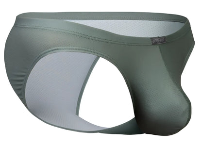 Ergowear ew1802 x4d se bikini briefs in olive green mesh with gray breathable lining and reinforced stitching