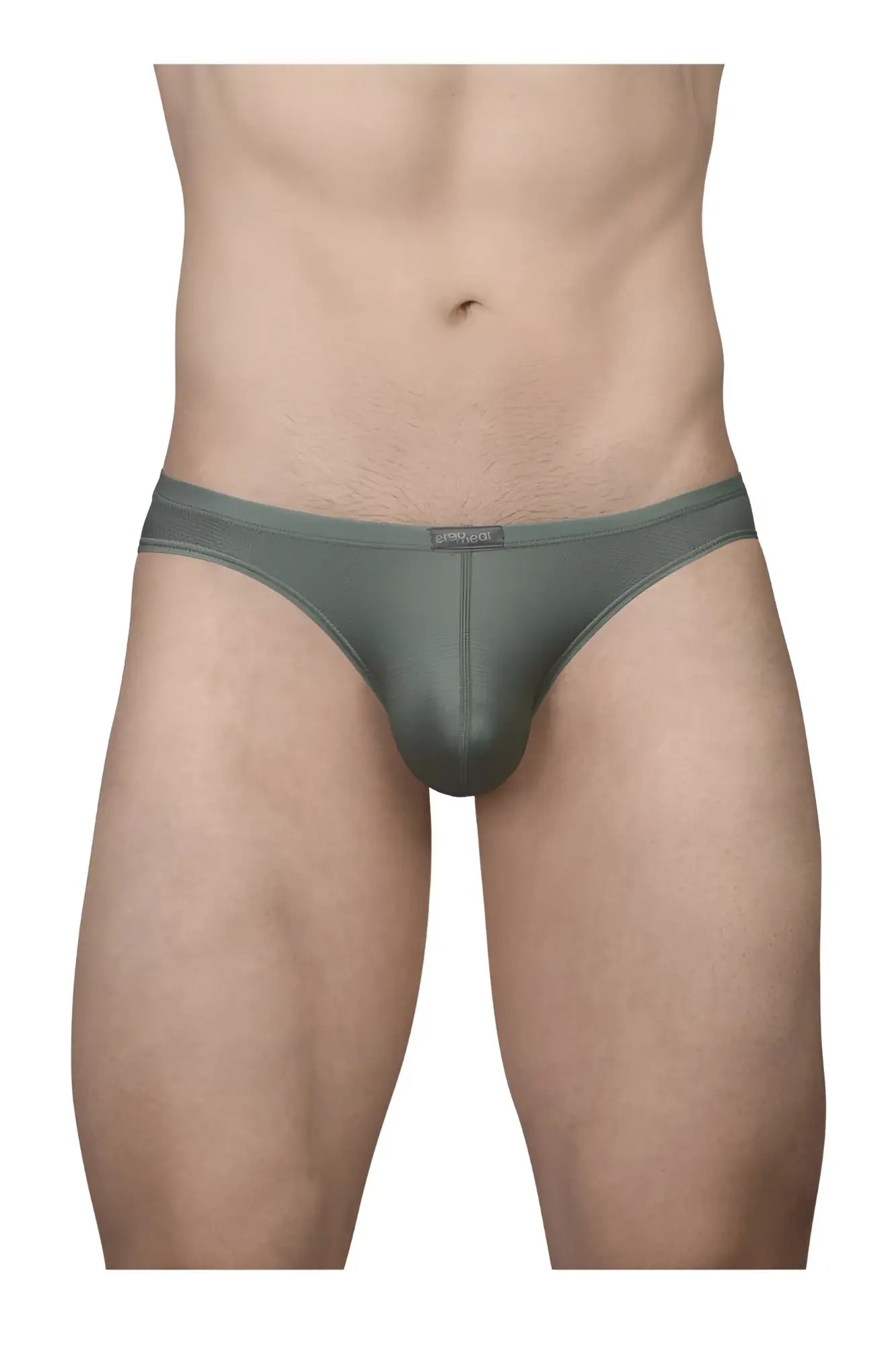 A sleek dark olive green men’s brief ErgoWear EW1802 X4D SE bikini with smooth form-fitting design and subtle branding