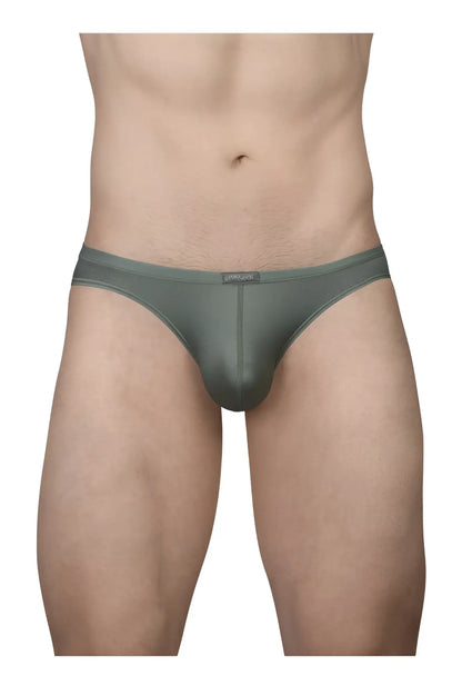 A sleek dark olive green men’s brief ErgoWear EW1802 X4D SE bikini with smooth form-fitting design and subtle branding