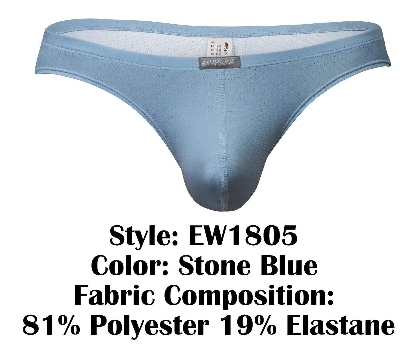 Stone blue ergoWear ew1805 x4d se thongs made of 81% polyester and 19% elastane fabric seen from the back