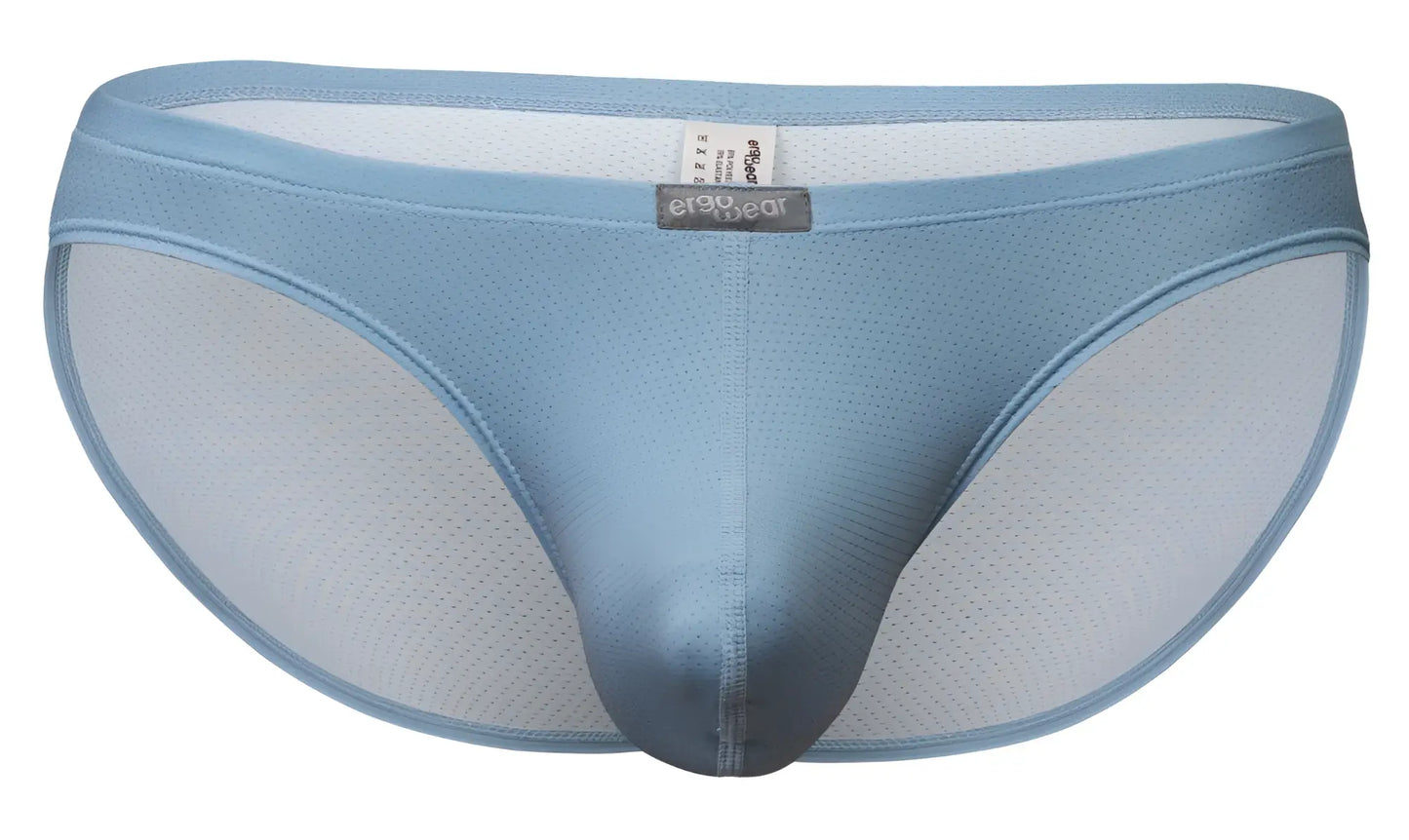 Light blue mesh briefs with satin front panel and erogwear label in ergoWear ew1806 x4d se bikini color stone blue