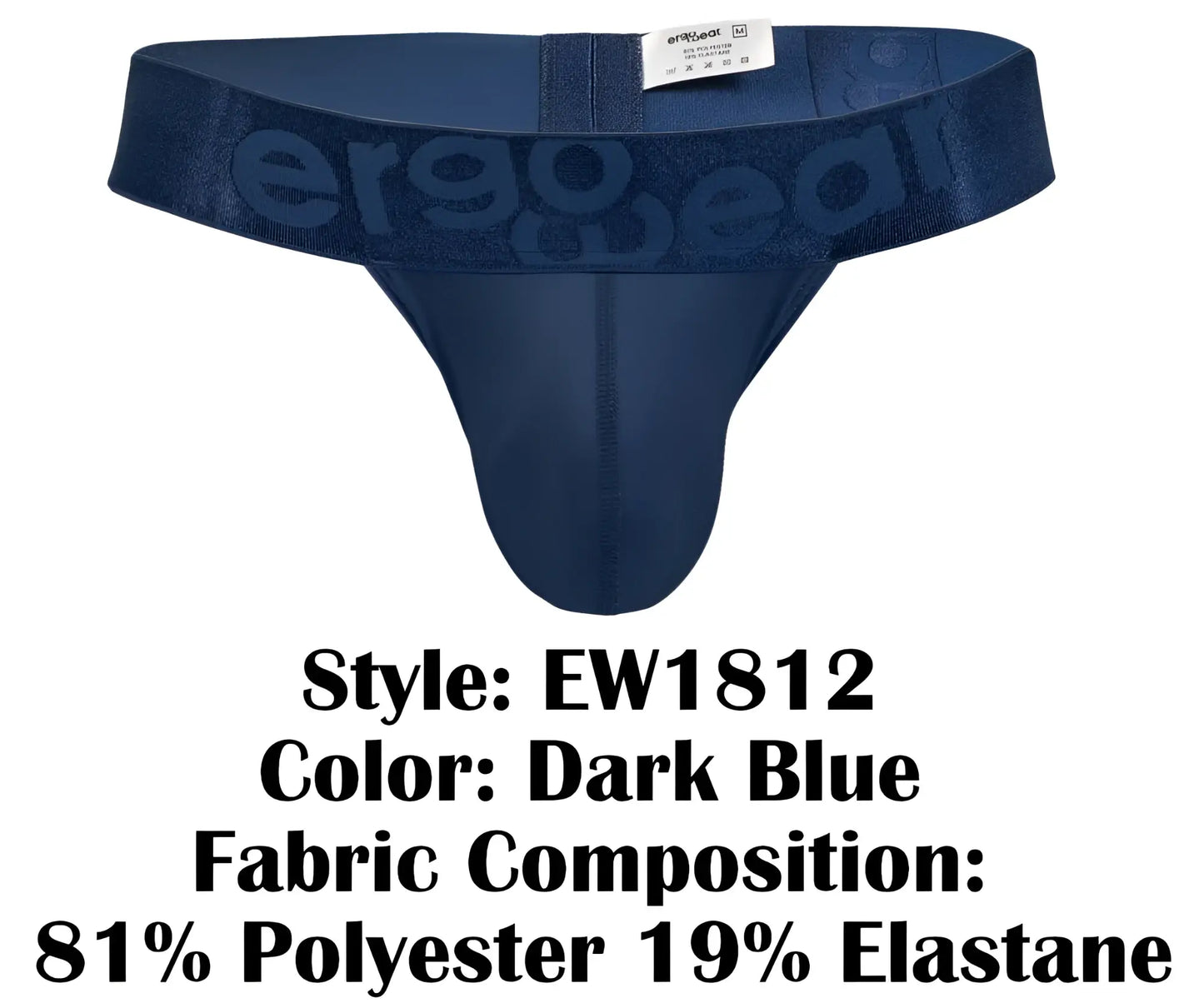 Dark blue ergoWear ew1812 max bold se g-string thong with stretchy seamless ergonomic design and subtle waistband logo
