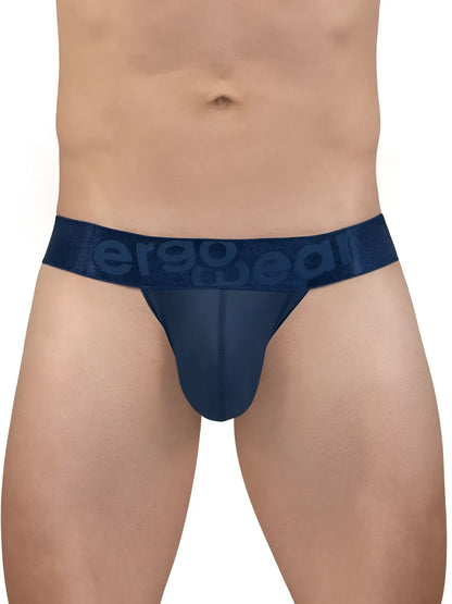 Navy blue ergonomic briefs with textured waistband featuring ergo wear logo in ergo wear ew1812 max bold se g-string