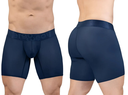Navy blue ErgoWear EW1815 MAX BOLD SE boxer briefs with textured waistband featuring Ergo Gear brand name