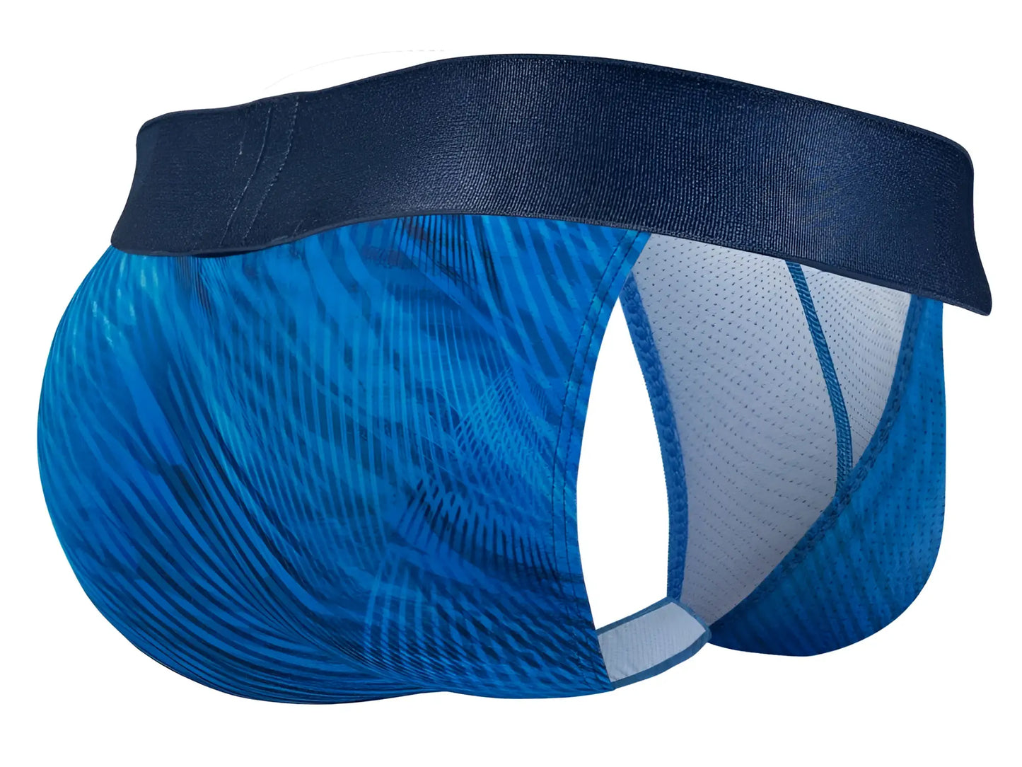 ErgoWear ew1817 max bold se bikini color mid blue athletic briefs with blue pattern dark blue waistband and mesh lining
