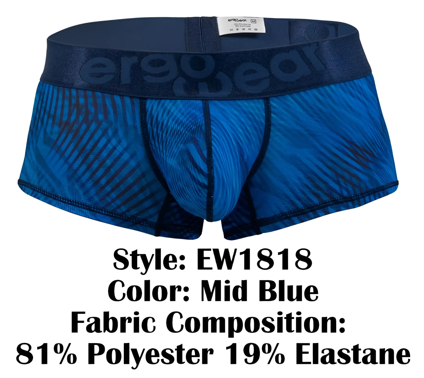 Mid blue ergo wear ew1818 max bold se boxer briefs with textured fabric and elastic waistband logo