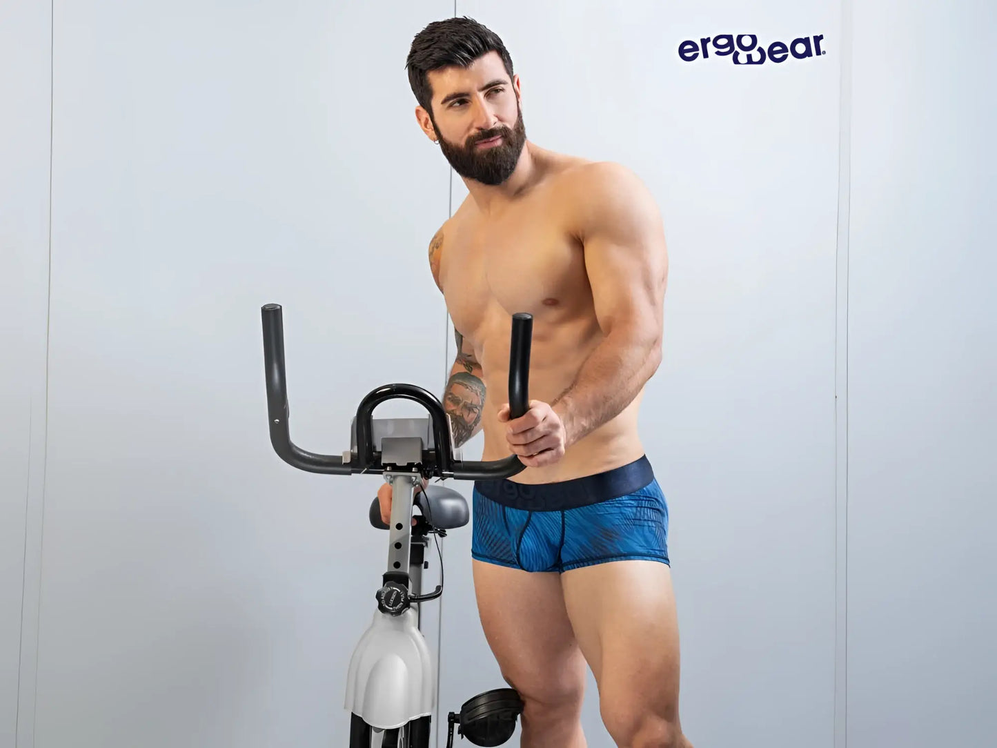 ErgoWear ew1818 max bold se trunks in mid blue with black waistband feature blue patterned athletic briefs design