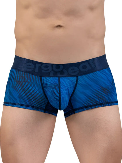 Blue patterned men’s boxer briefs with dark blue ergo gear waistband in mid blue from ergowear ew1818 max bold se trunks