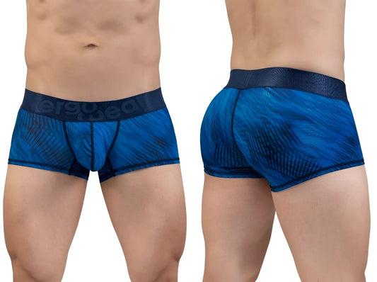 ErgoWear ew1818 max bold se trunks in mid blue feature blue patterned men’s boxer briefs with a textured waistband