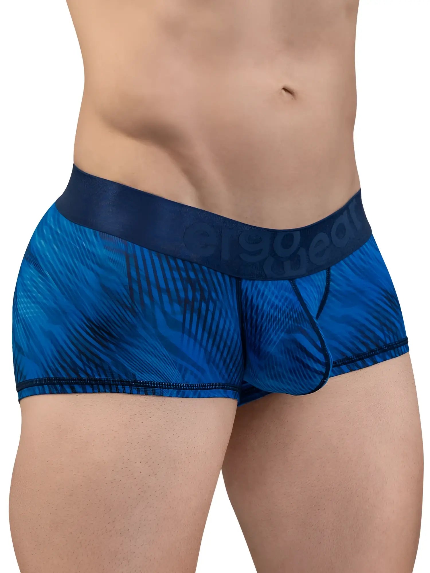 ErgoWear ew1818 max bold se trunks blue tropical patterned men’s briefs with dark blue elastic waistband