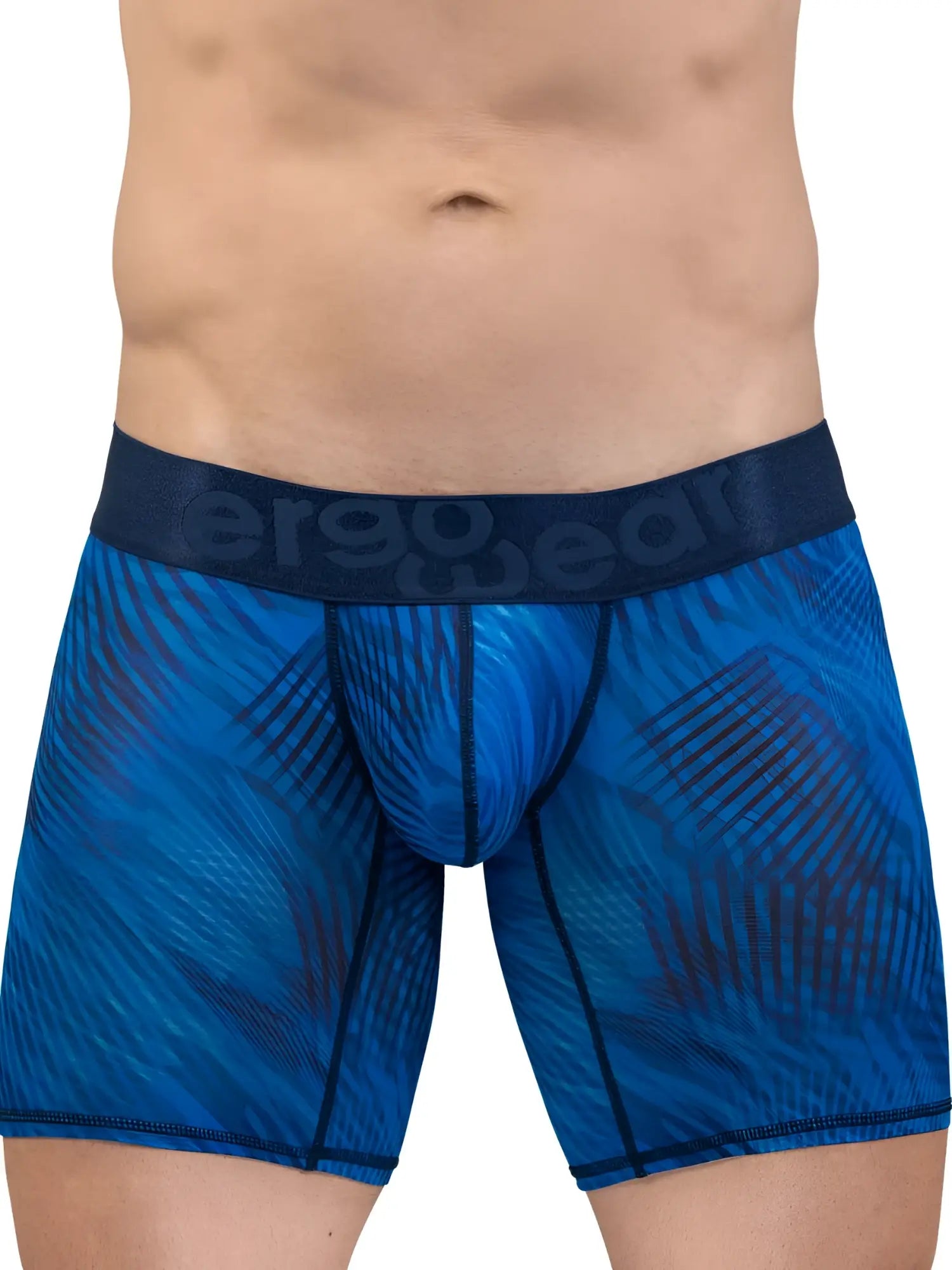 Ergowear ew1819 max bold se boxer briefs in mid blue with blue patterns and dark blue aerogear waistband