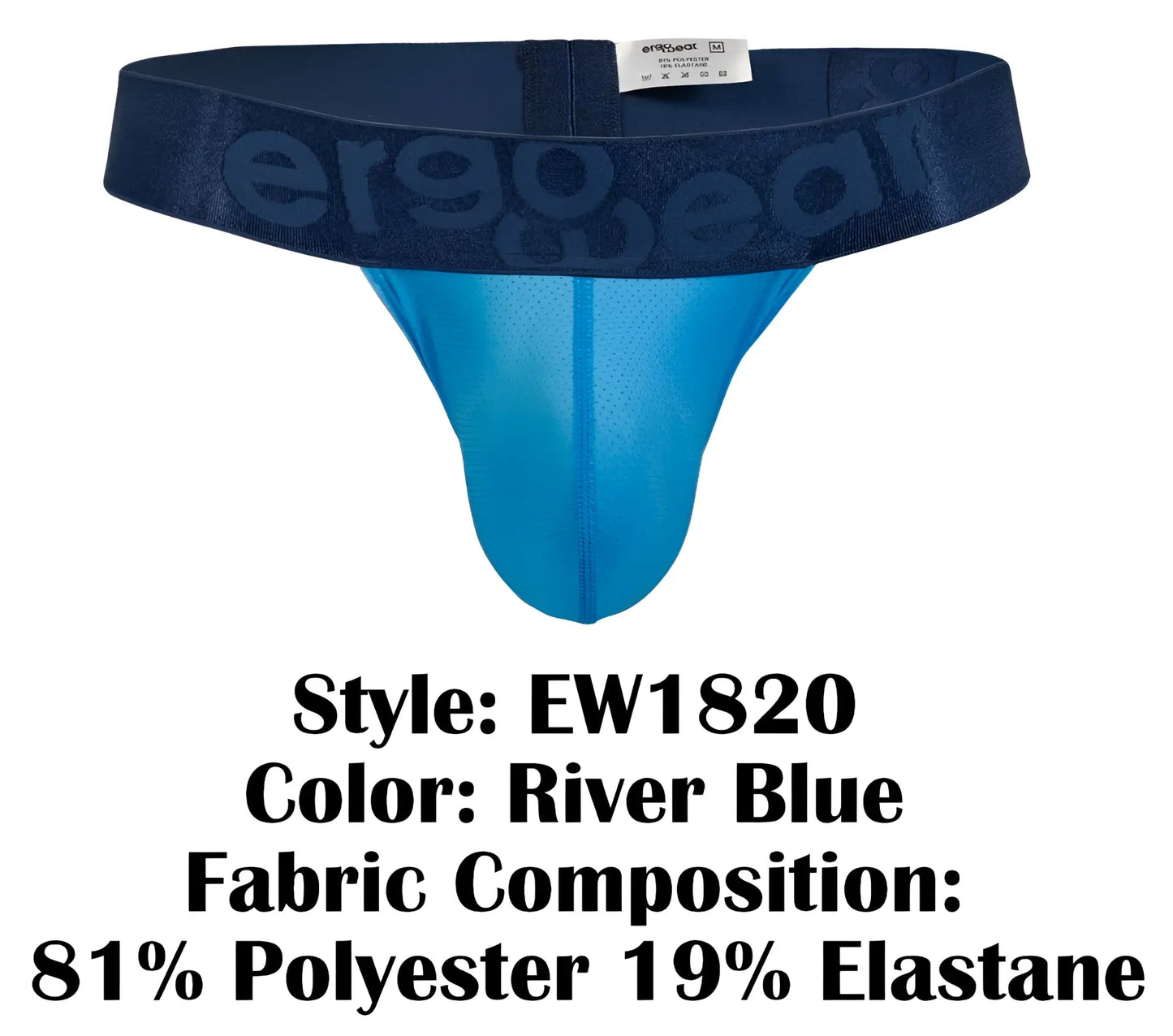 River blue ergogear ew1820 thong with mesh front panel made of 81% polyester 19% elastane for comfortable wear
