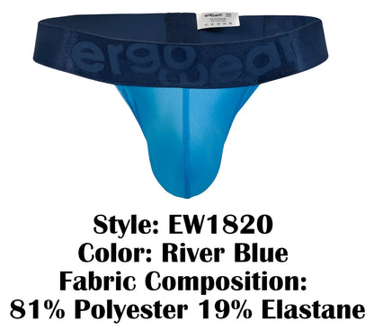 River blue ergogear ew1820 thong with mesh front panel made of 81% polyester 19% elastane for comfortable wear