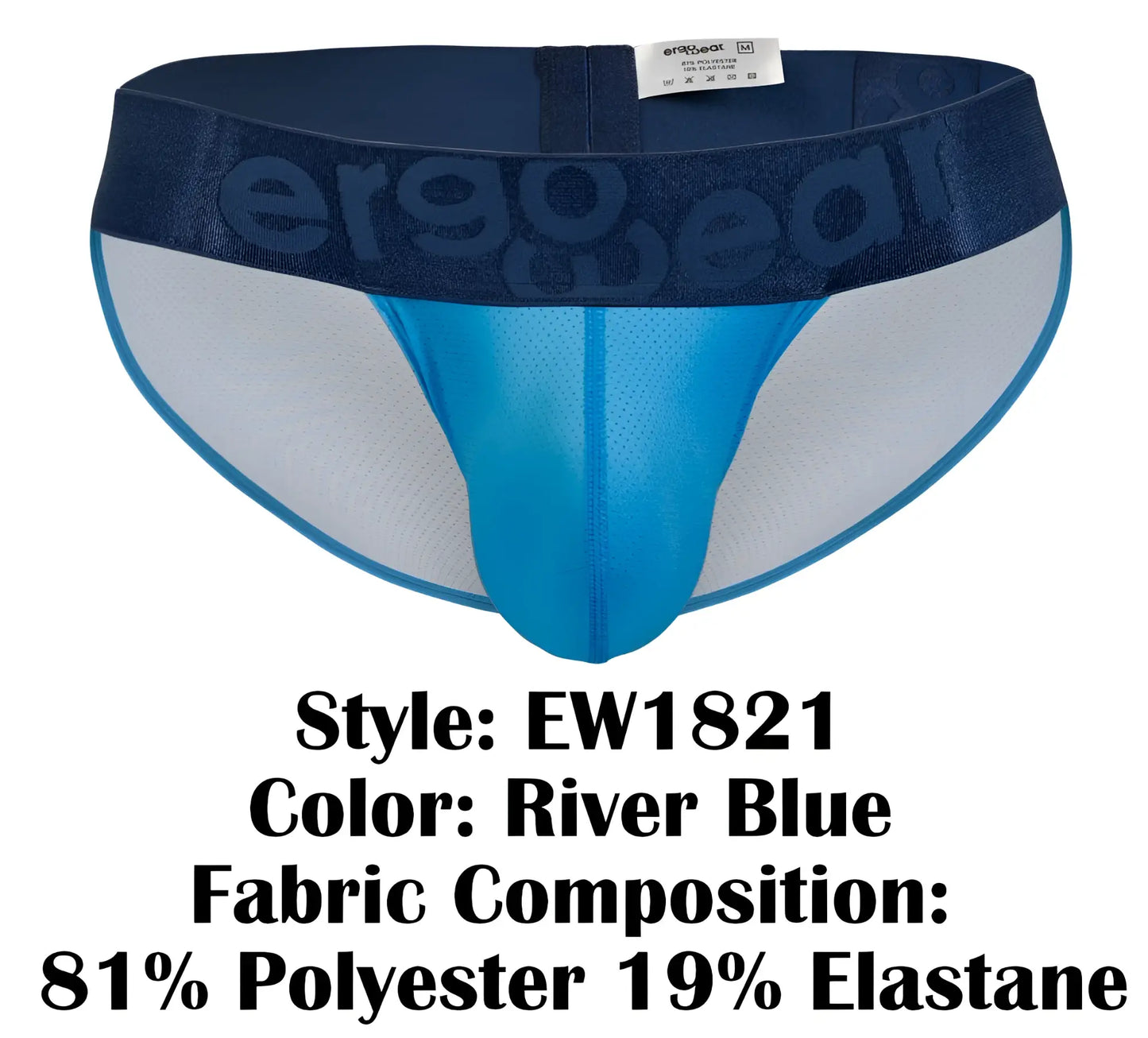 Ergowear ew1821 max bold se bikini color river blue briefs with mesh panels made of polyester and elastane for support