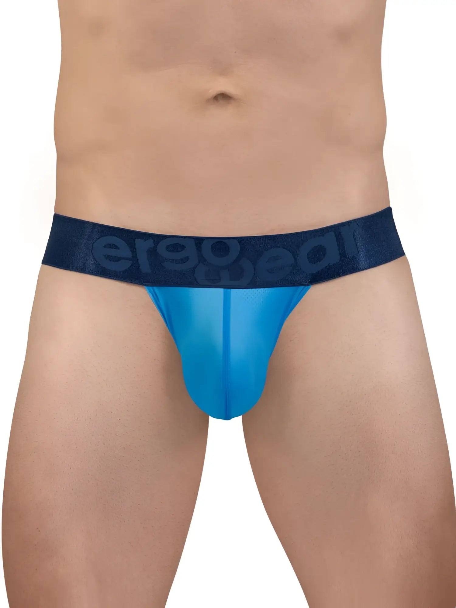 Blue sheer men’s briefs with dark blue ergo wear elastic waistband in river blue from ergo wear ew1821 max bold se bikini