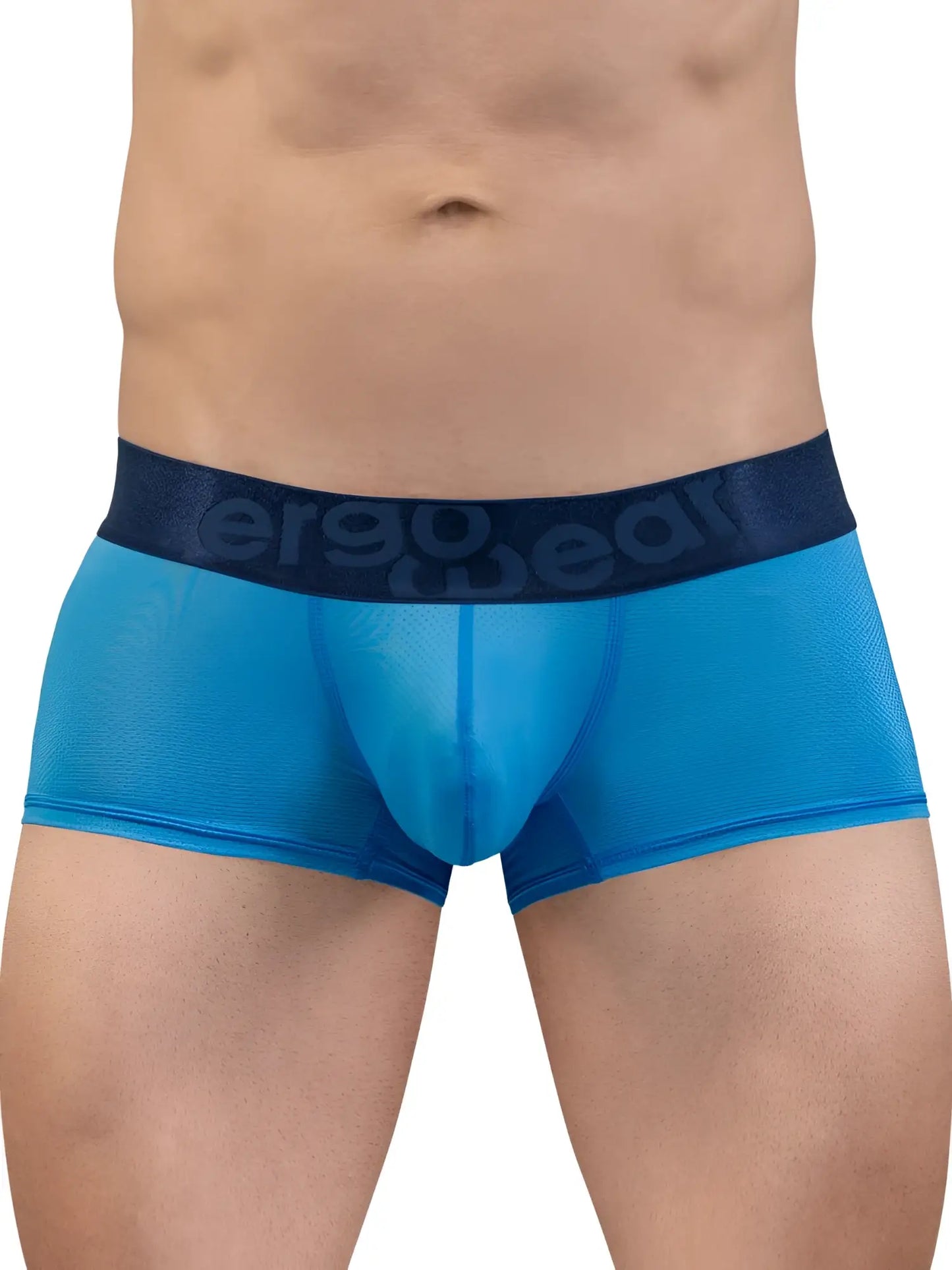 Blue sheer men’s briefs with a dark blue ergo and bear elastic waistband from ergowear ew1822 max bold se trunks