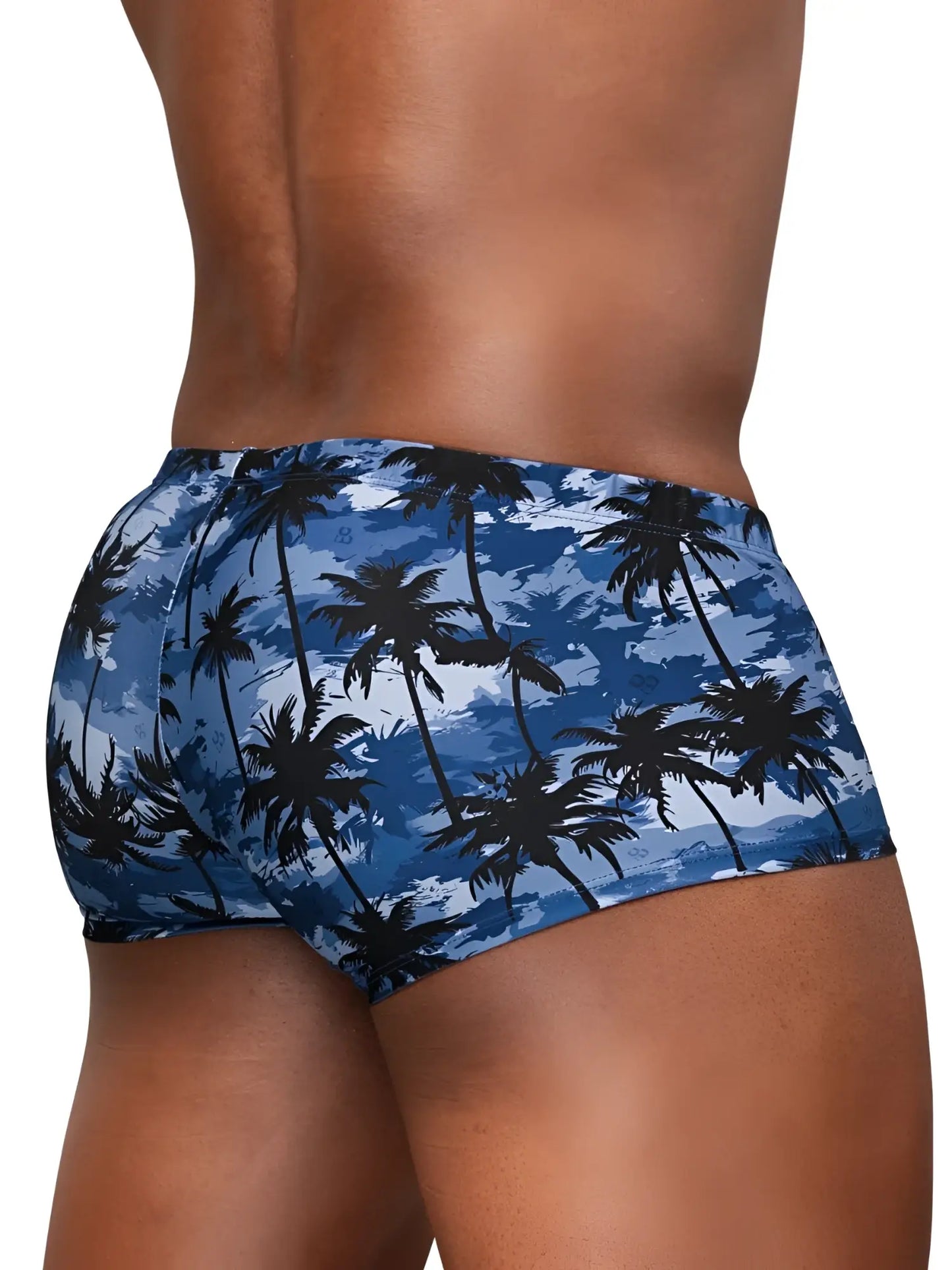 ErgoWear ew1825 feel sw dark blue palm patterned swim trunks with blue and black design for swim and beach use