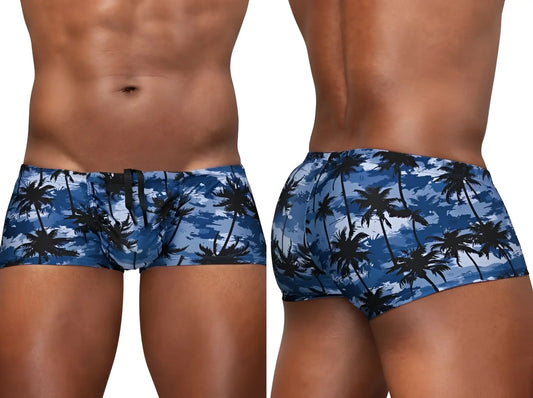 Ergowear ew1825 feel sw dark blue-palms swim trunks with blue and black palm tree pattern for beachwear