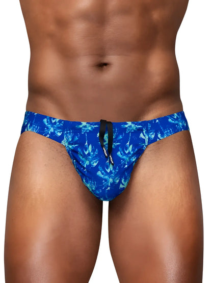 ErgoWear EW1826 feel SW swim bikini in royal blue with blue floral pattern and black drawstring for swim use