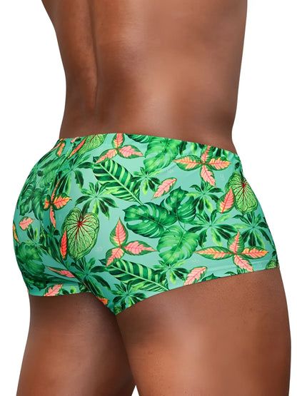 Ergowear ew1829 feel sw aqua-leaves swim trunks with green and pink tropical leaf pattern for men