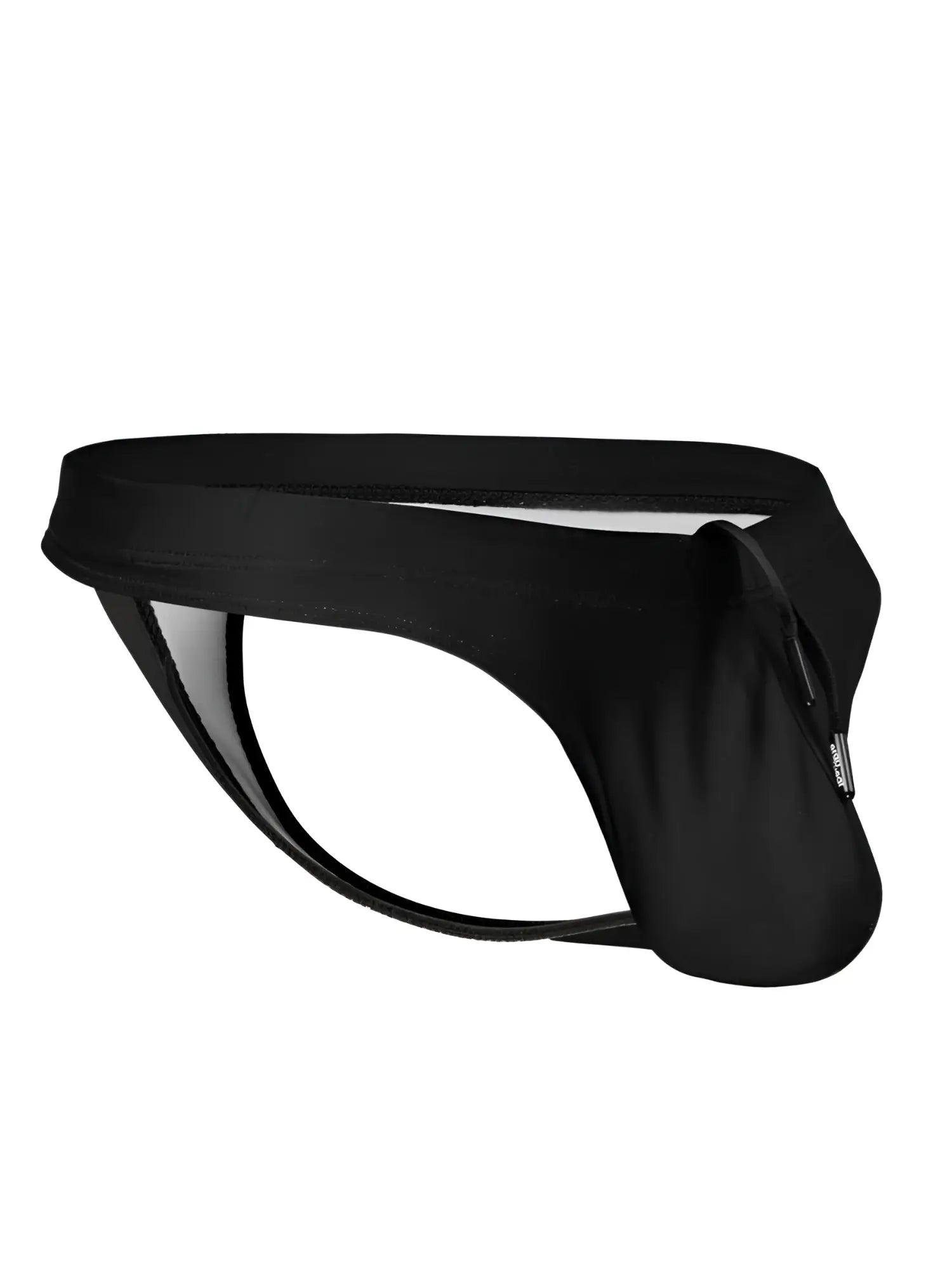 Ergowear ew1830 x4d sw swim thongs in black satin with sleek form-fitting design and subtle side zipper detail