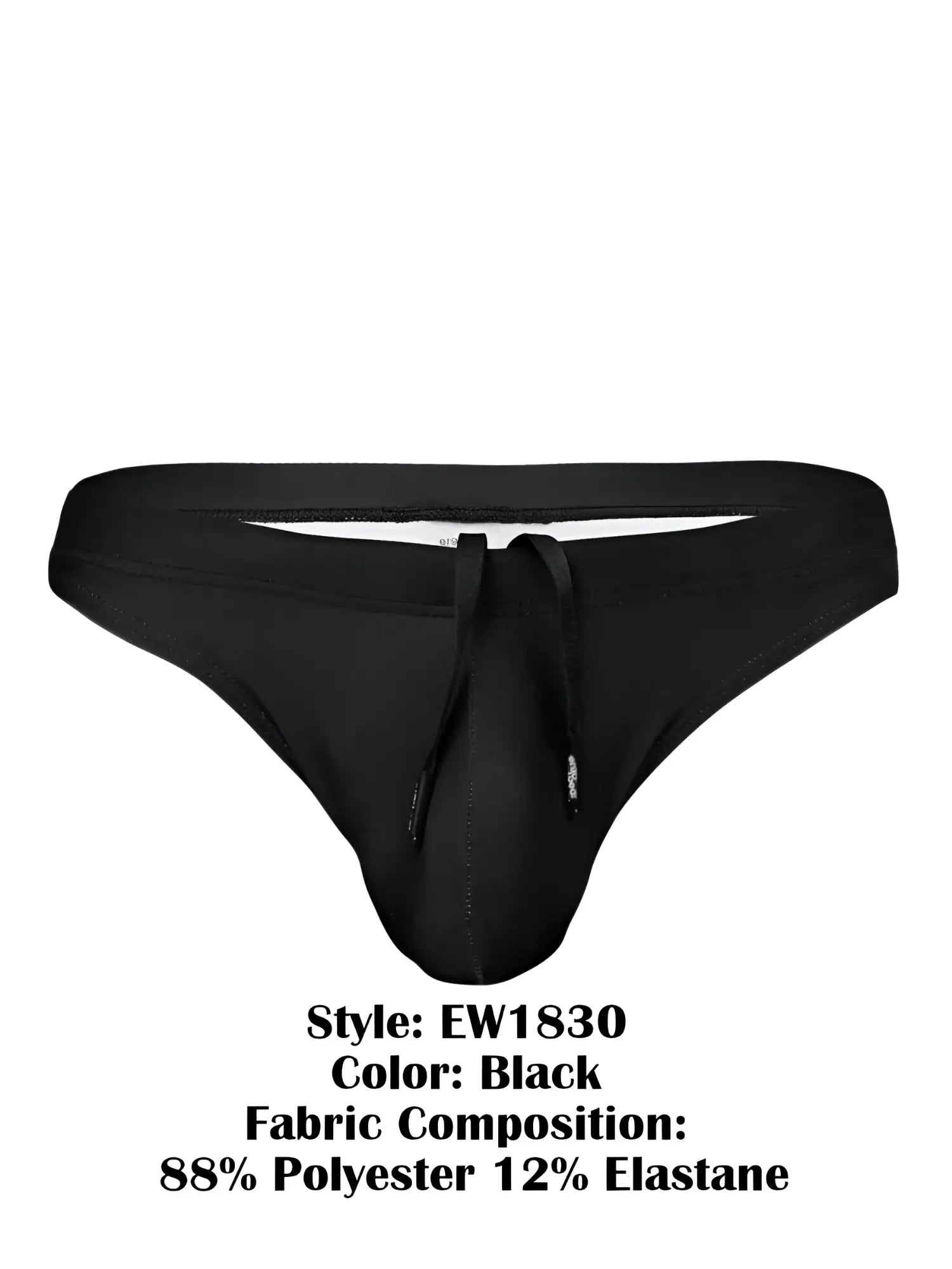 Black swim trunks by ergowear ew1830 x4d sw with drawstring waistband and front zipper detail