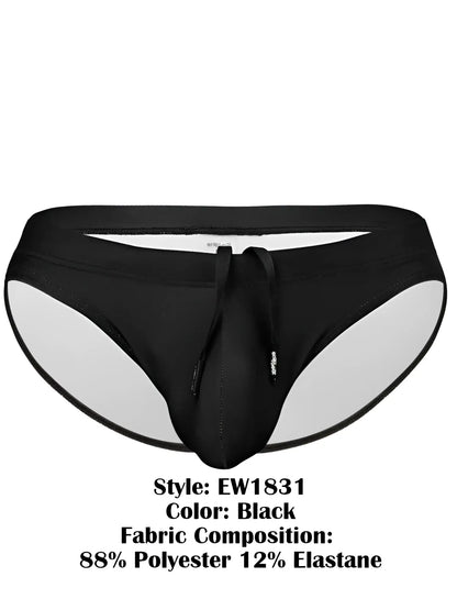 Ergo wear ew1831 x4d black men’s swim bikini with sleek form-fitting design and contrasting white inner lining