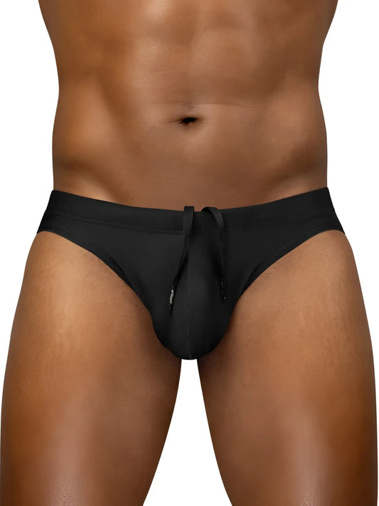 Black mens swim trunks ergo wear ew1831 x4d sw bikini with drawstring waistband and contoured design in black