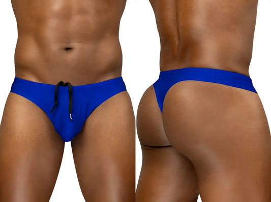 Vibrant royal blue ErgoWear EW1834 X4D SW swim thongs with black drawstring waistband for active beach use