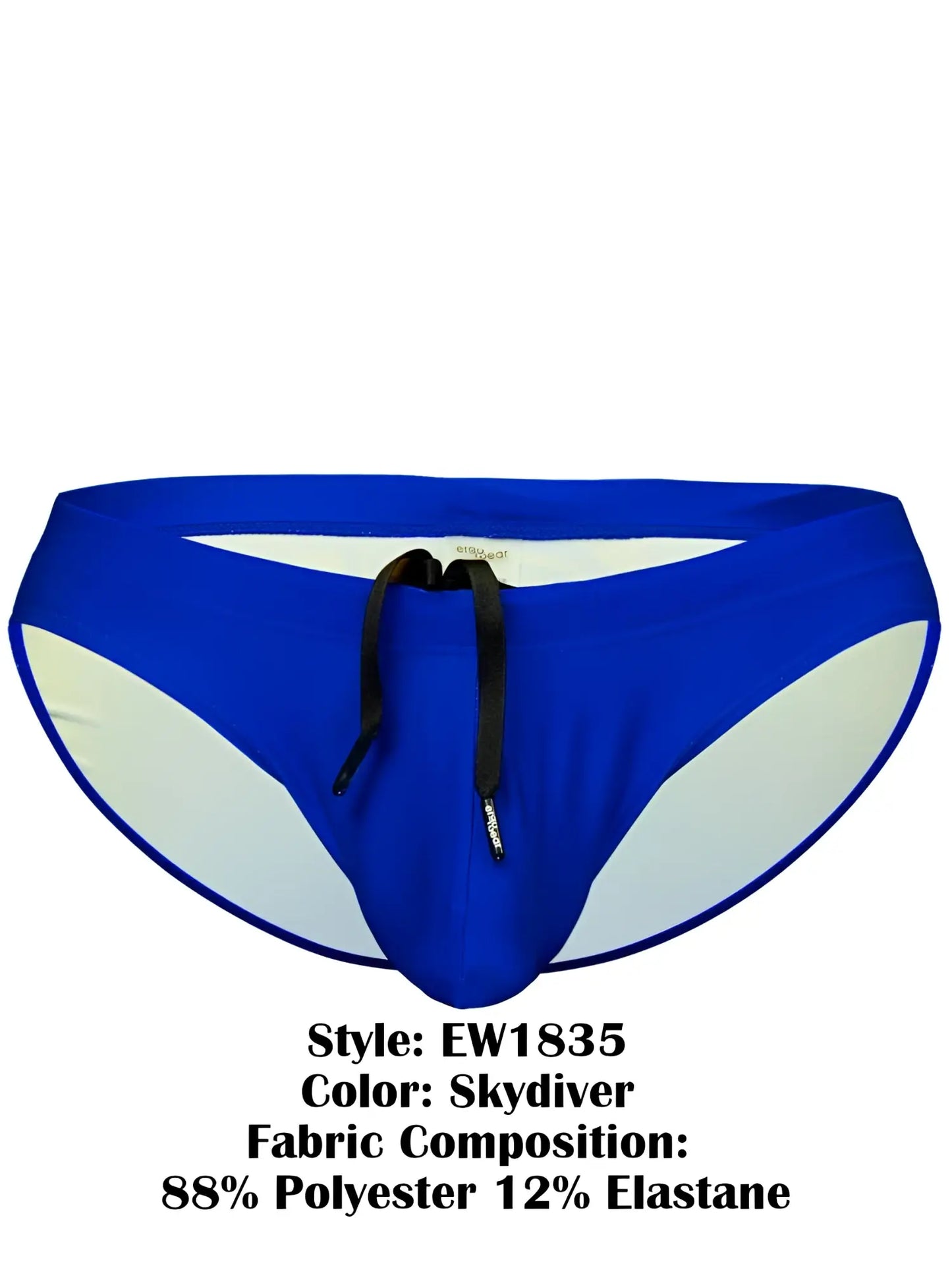 ErgoWear ew1835 x4d sw swim bikini color skydiver blue and white swim trunks with black drawstring made of polyester and elastane