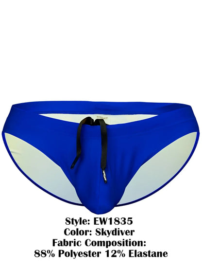ErgoWear ew1835 x4d sw swim bikini color skydiver blue and white swim trunks with black drawstring made of polyester and elastane