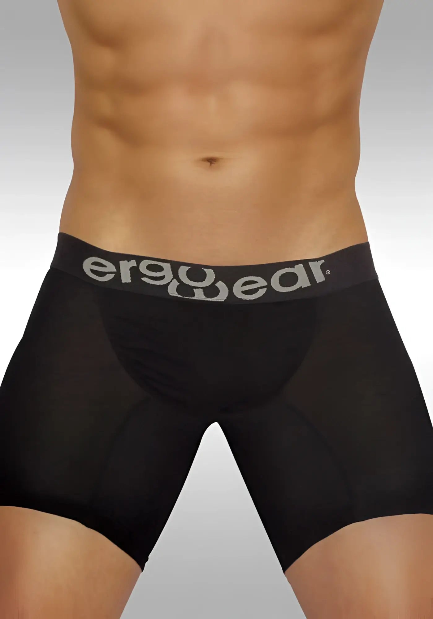 Black ergonomic feel modal long boxer briefs with gray ergowear waistband size m for comfortable underwear fit
