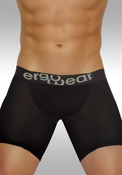 Black ergonomic feel modal long boxer briefs with gray ergowear waistband size m for comfortable underwear fit