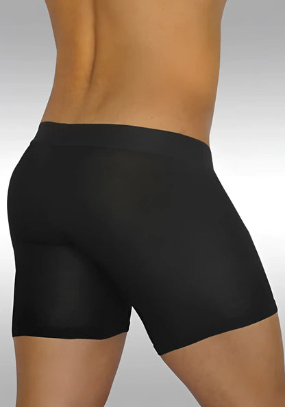 Black men’s ergowear feel modal long boxer briefs in black with smooth fabric and wide elastic waistband size m