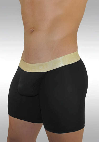 Ergowear feel xv midcut long black boxer briefs with shiny gold elastic waistband size s for comfortable wear