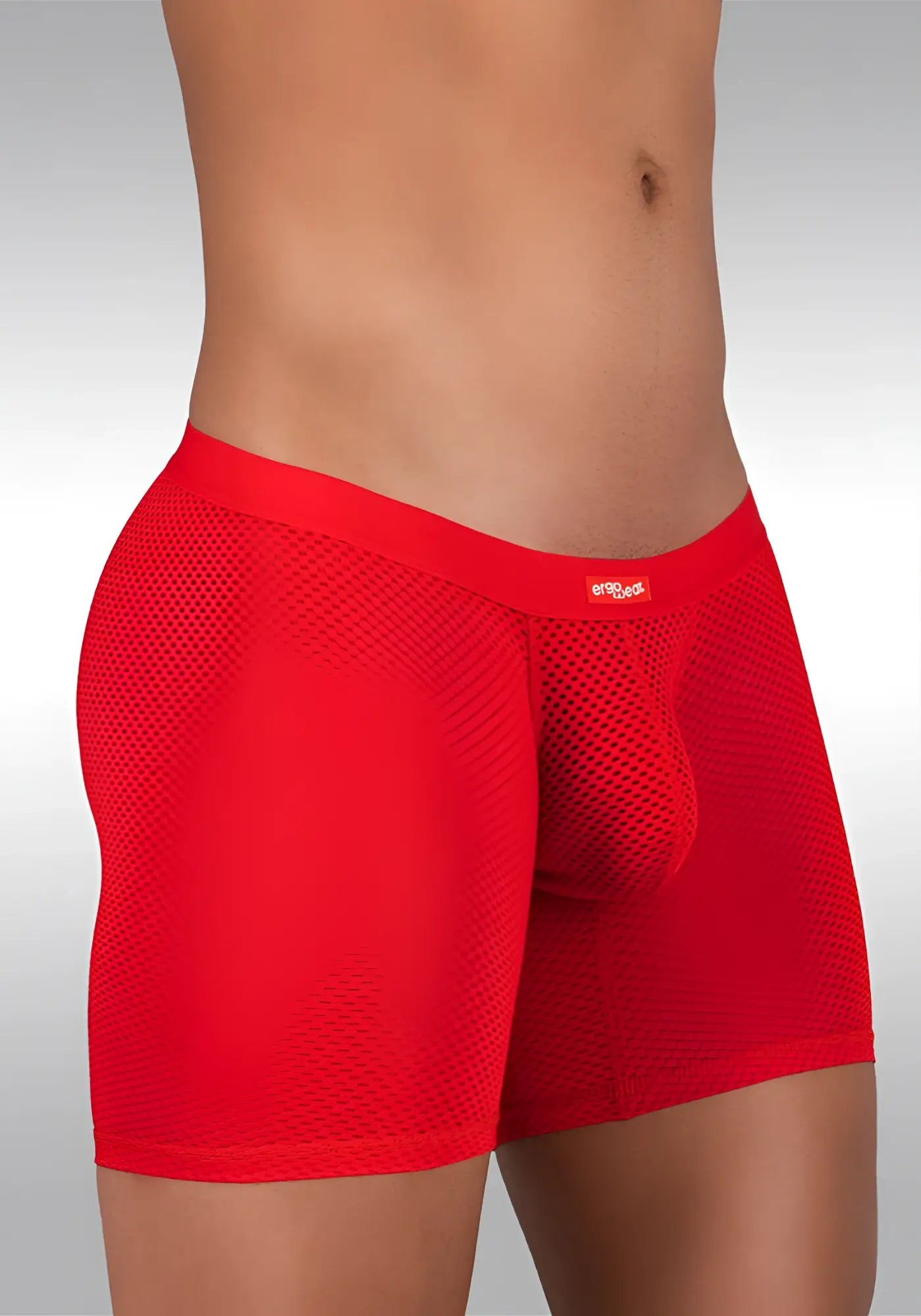 Red ergowear slk mesh midcut long boxer briefs with supportive contoured pouch and elastic waistband size m