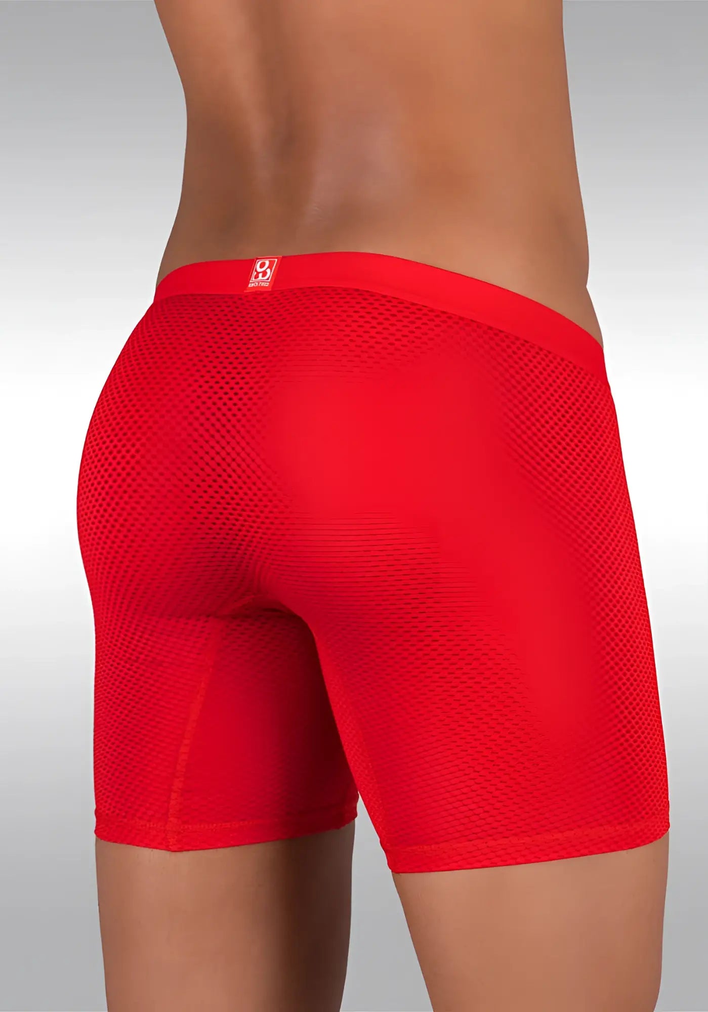 Red ergowear slk mesh midcut long boxer brief underwear with solid red waistband size m