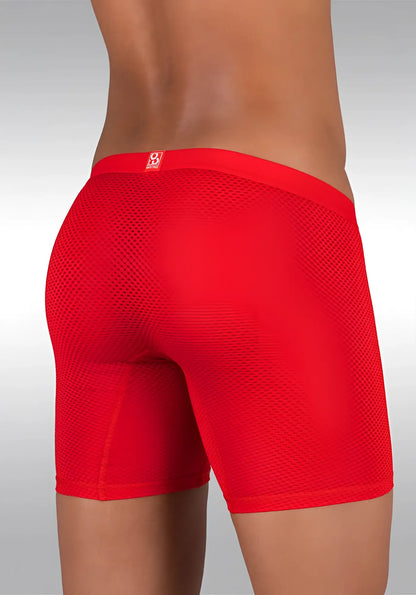 Red ergowear slk mesh midcut long boxer brief underwear with solid red waistband size m