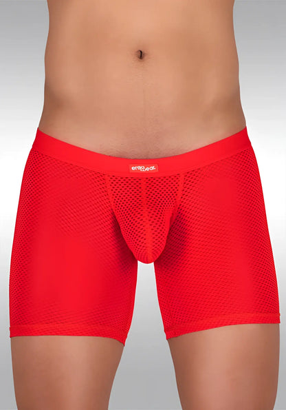 Red mesh ergowear slk midcut long boxer briefs with solid red waistband and logo in size m