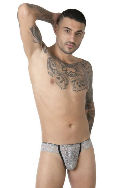 Slip brésilien en dentelle Eros Veneziani Gris perle 7465 Taille L/XL