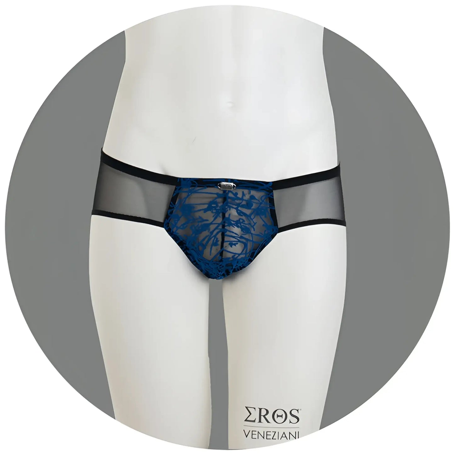 Blue lace eros veneziani flock lace and mesh push up bikini briefs with black elastic waistband size l xl