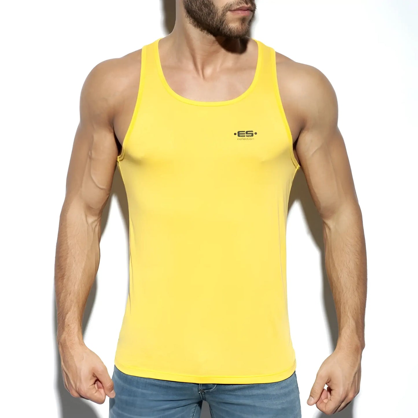Es basic tank bright yellow sleeveless cotton tank top with small black logo on the chest for casual wear