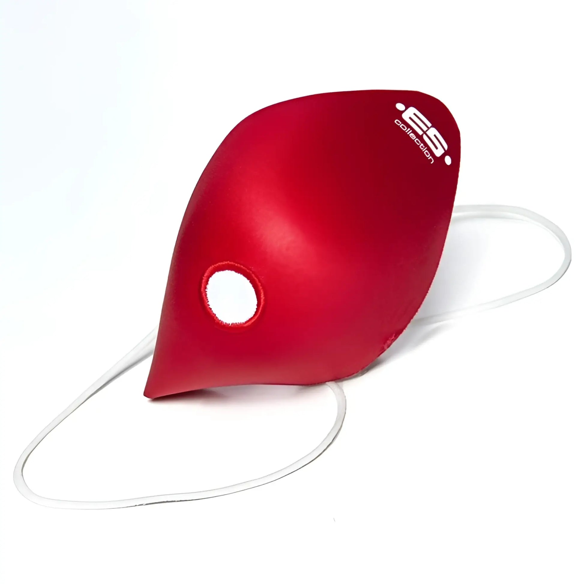 Red silicone eye patch with white elastic strap and es collection logo from es collection mask up face mask red ac085