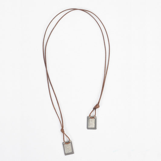 CA-RIO-CA Our Lady of the Carmel Scapular with brown leather cord - Men's Necklace - Male Jewelry