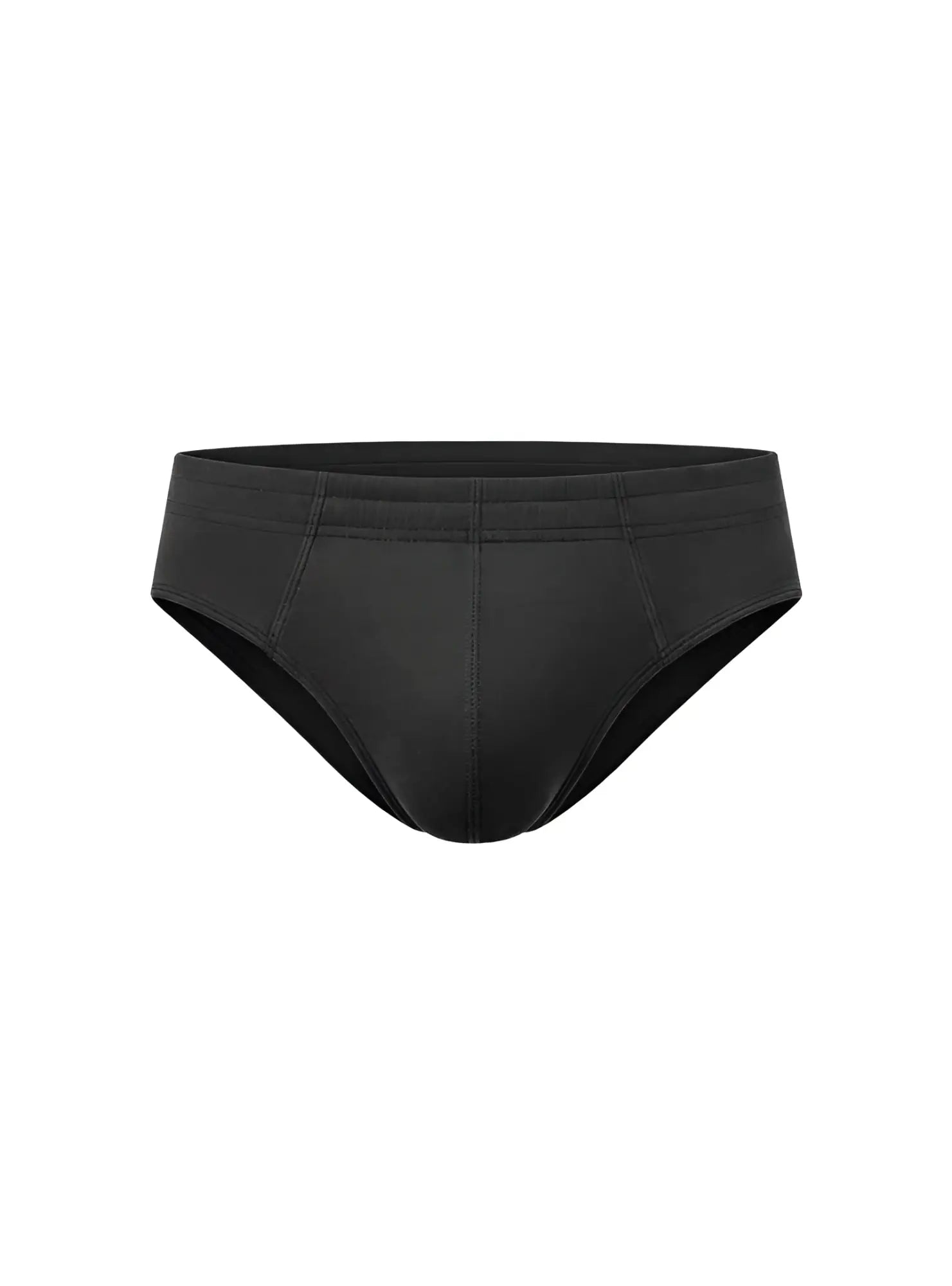Black essential cotton brief with smooth form fitting design and subtle stitching details front view