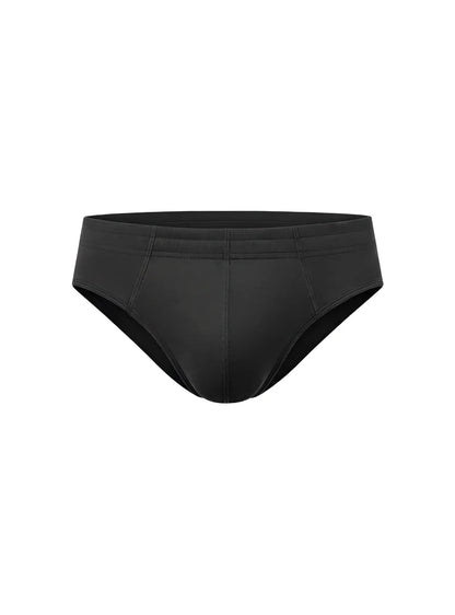 Black essential cotton brief with smooth form fitting design and subtle stitching details front view