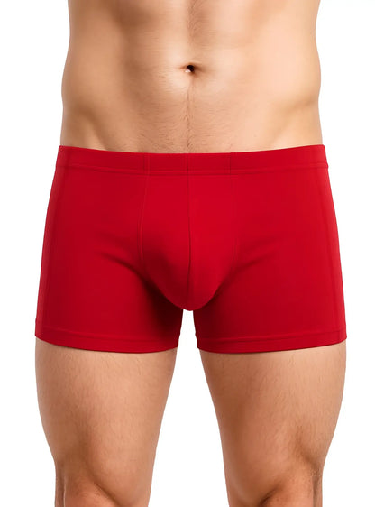 Red men’s essential trunk boxer briefs with smooth form-fitting design for comfortable everyday wear