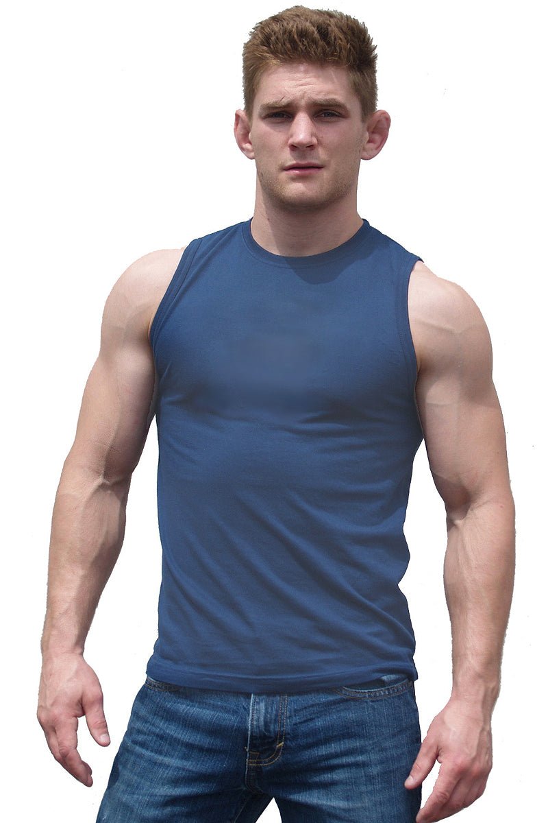 Ajaxx63 Faded Navy Sleeveless Athletic Fit Barefront