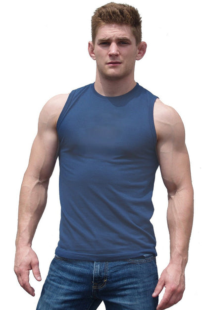 Ajaxx63 Faded Navy Sleeveless Athletic Fit Barefront